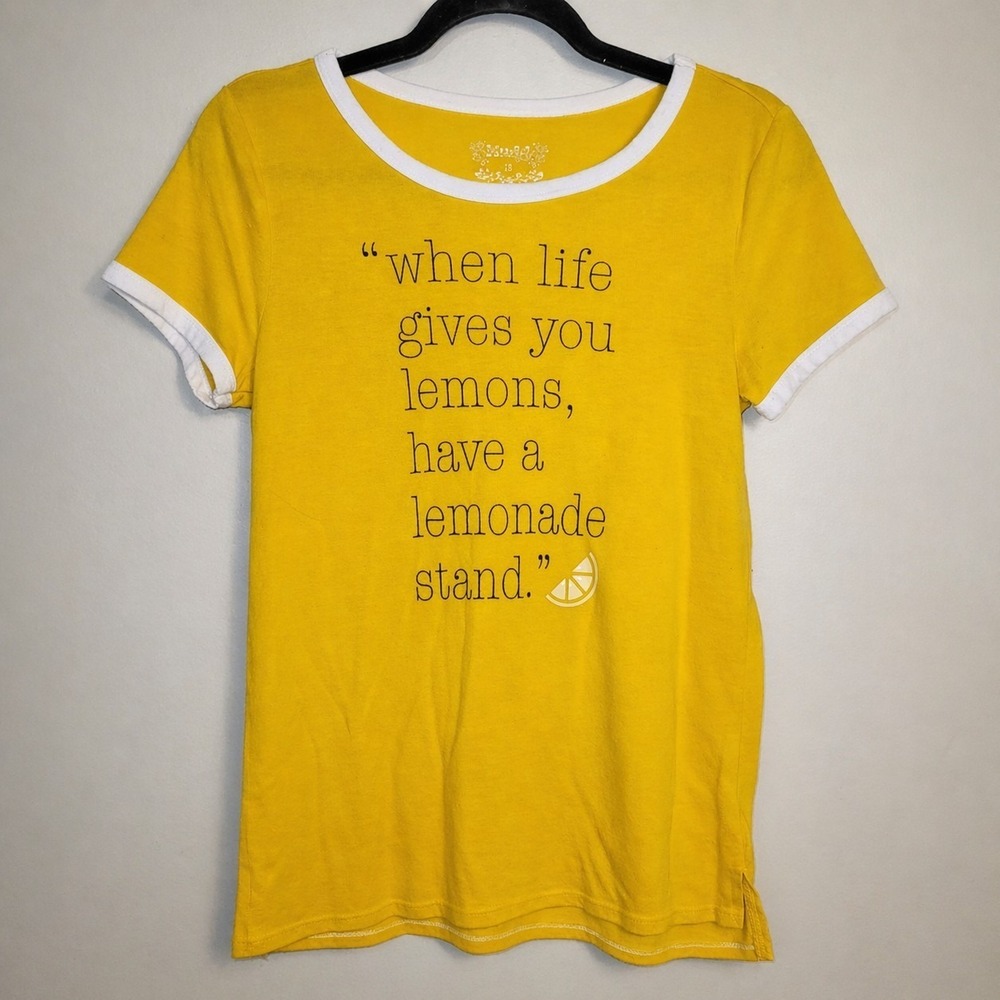 Mudd Girls Yellow Ringer Tee Size 16 Graphic Quote Lemonade Stand Short...
